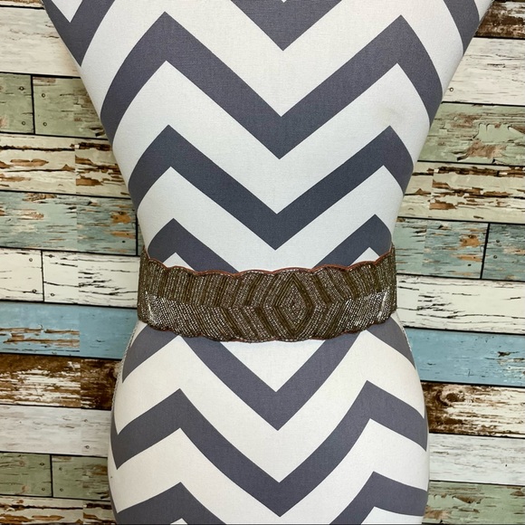 Women’s Wide Boho Sequin Glass Beaded Leather Fashion Belt Size Small S 31 - Picture 7 of 10